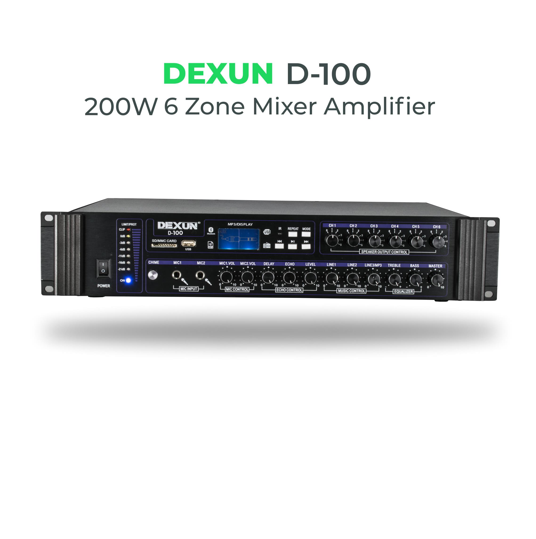 Dexun D-100 6 BÖLGE 200W/100V HAT TRAFOLU MİKSER AMFİ