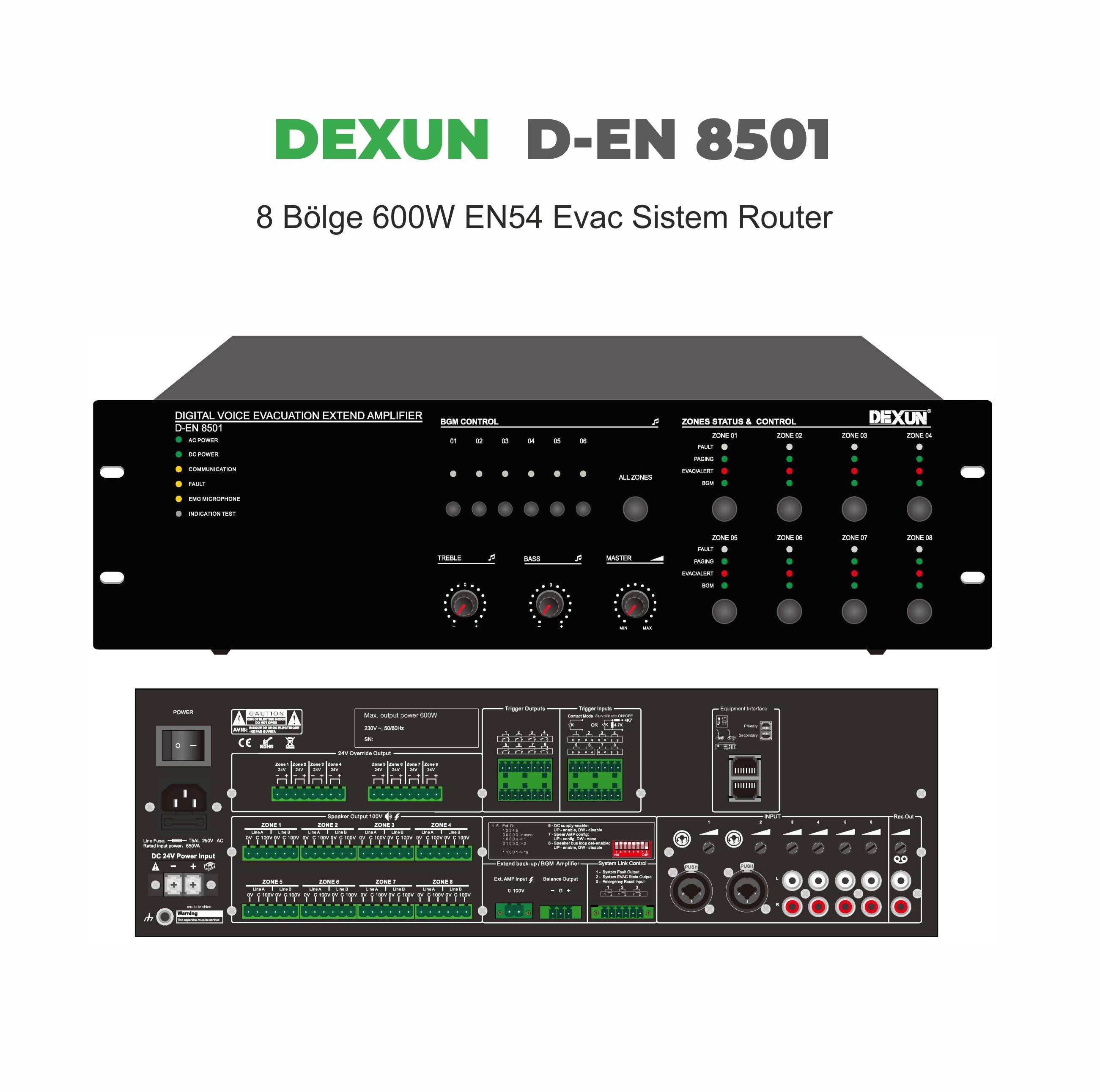 Dexun D-EN 8501 8 BÖLGE 600W EN54 EVAC SİSTEM ROUTER
