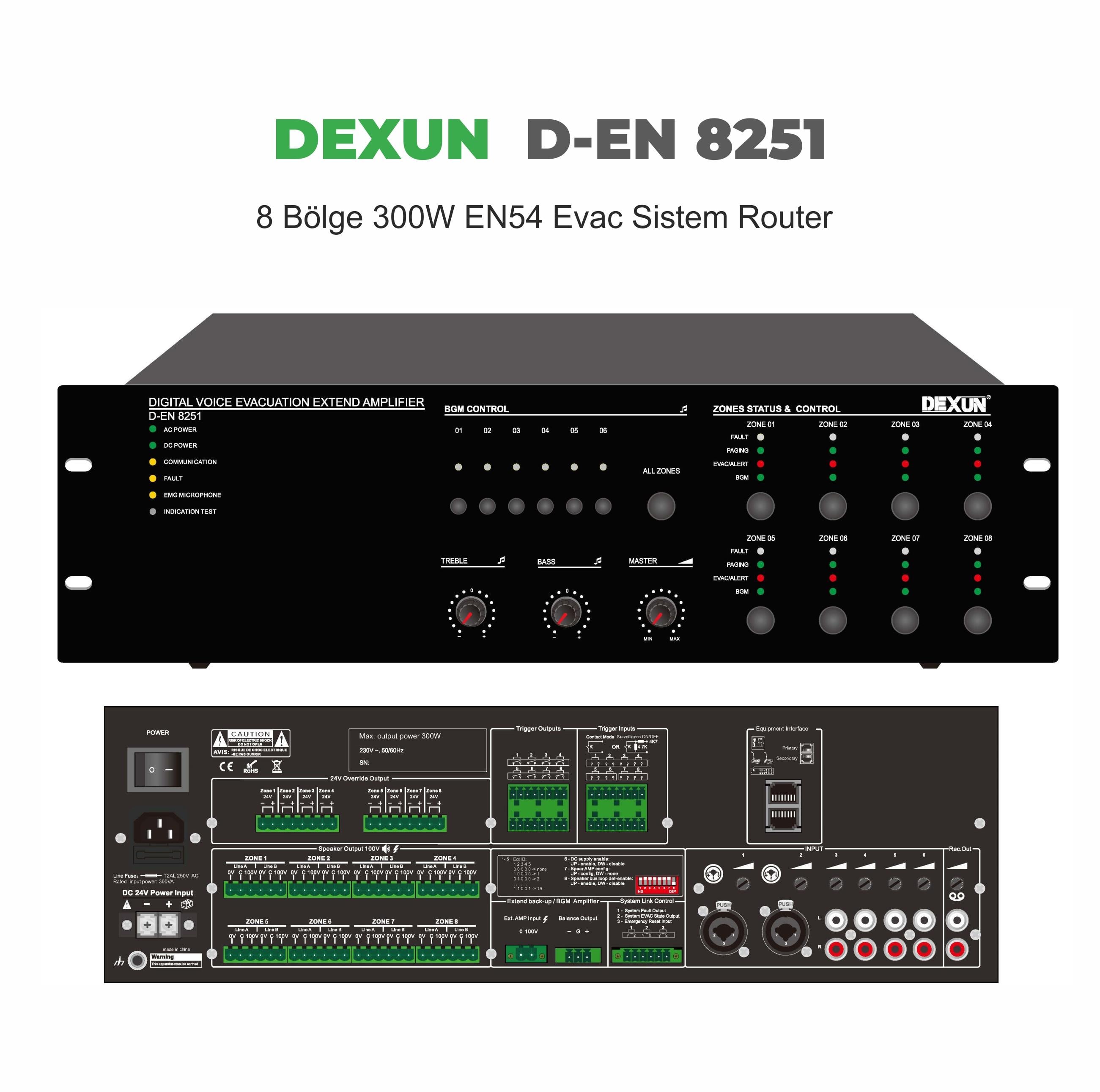 Dexun D-EN 8251 8 BÖLGE 300W EN54 EVAC SİSTEM ROUTER