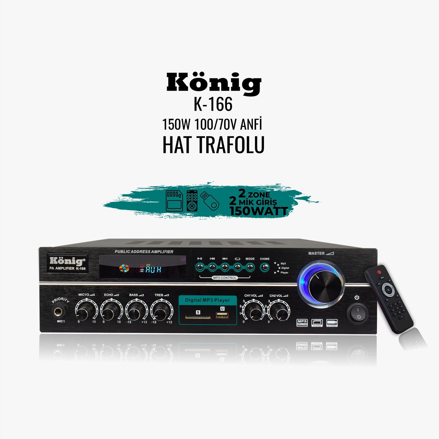 König K–166 150W 2 BÖLGE HAT TRAFOLU AMFİ