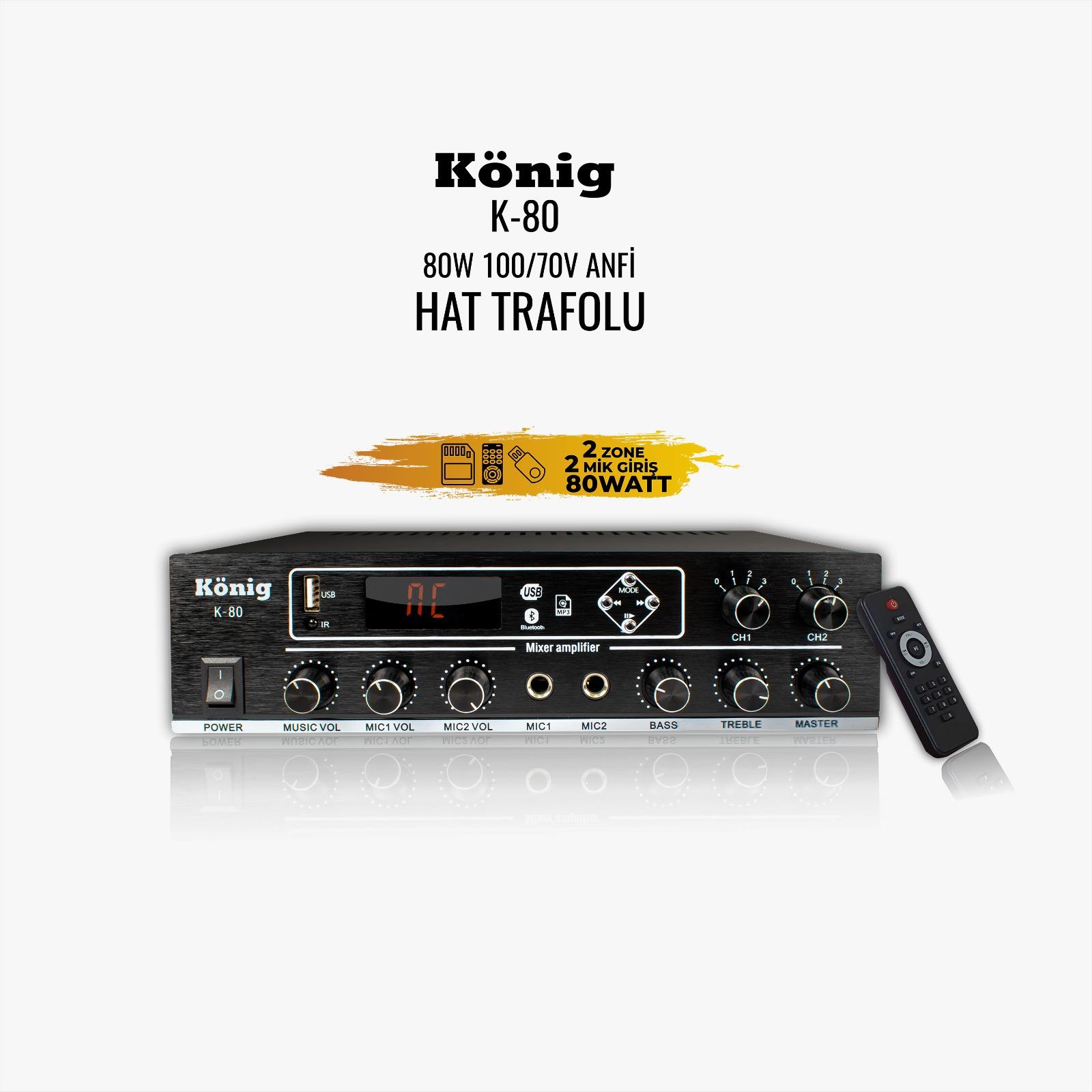 KÖNİG K-80 2 BÖLGE 100V/80W AMFİ