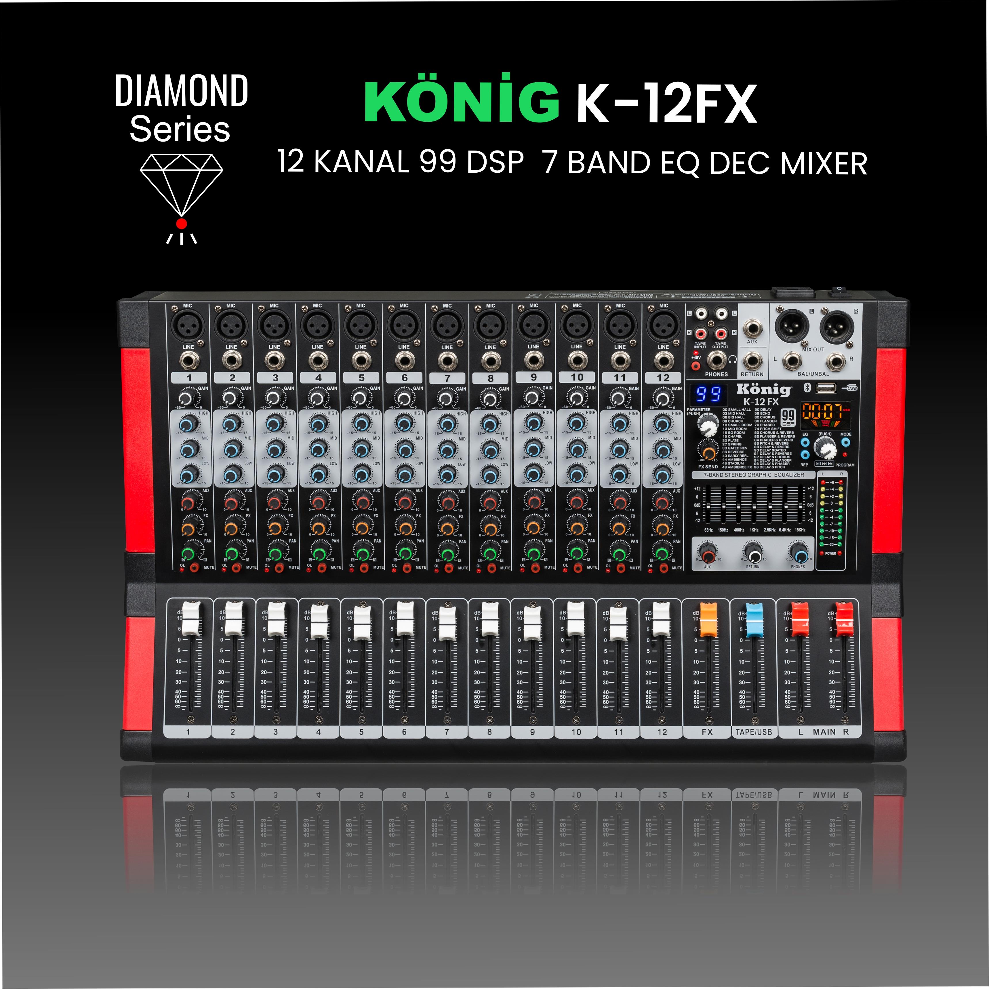 König K–12 FX DİAMOND 12 KANAL 99 DSP 7 BAND EQ DEC MİKSER