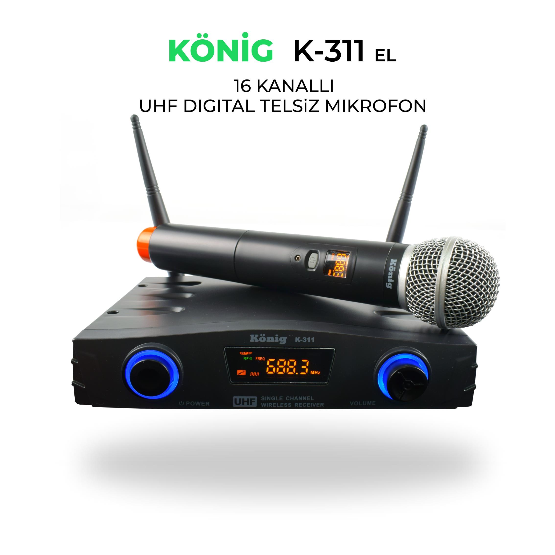 König K–311E TEK EL 16 KANAL UHF TELSİZ MİKROFON