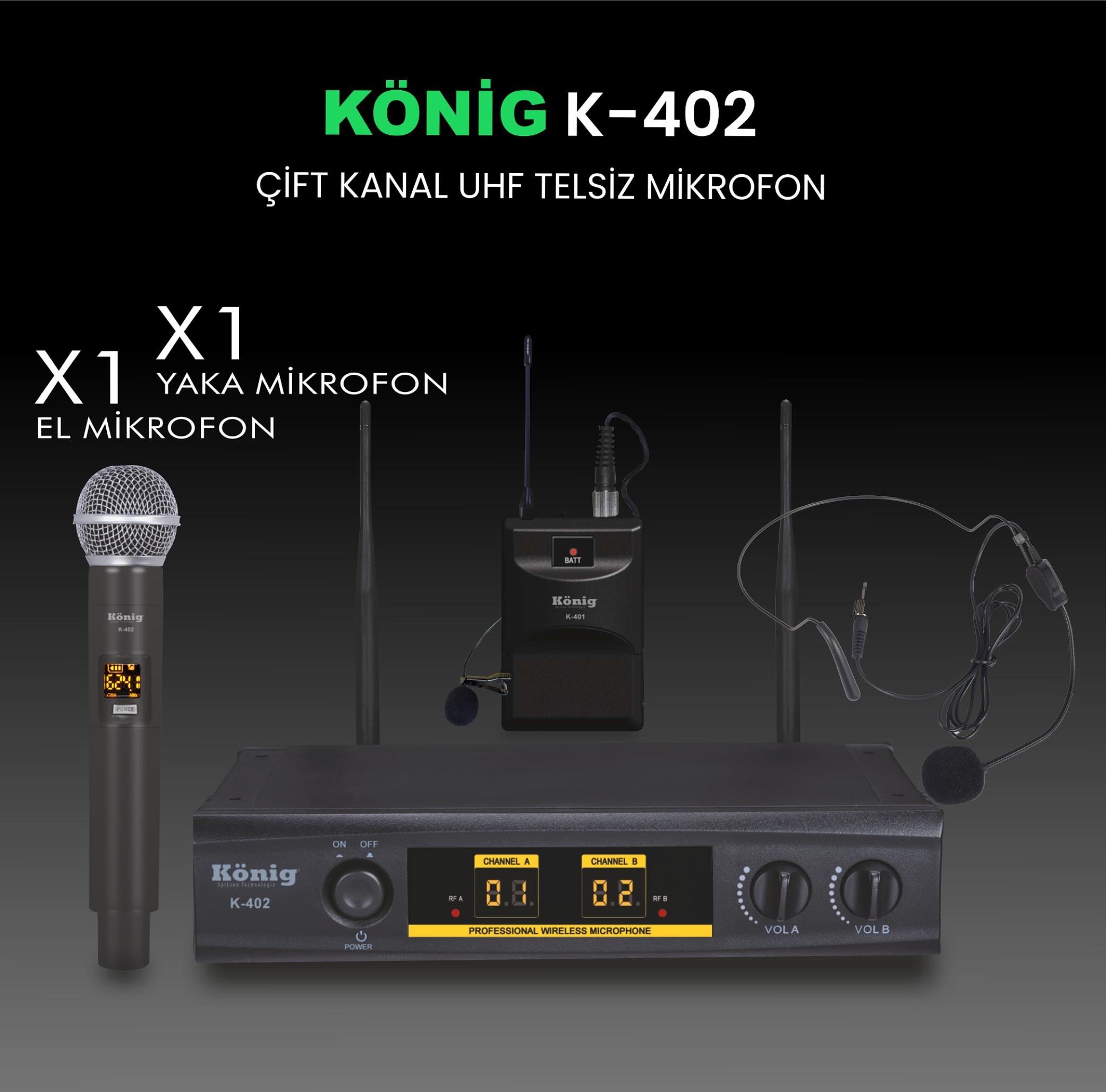 König K–402 E–Y EL-YAKA UHF TELSİZ MİKROFON