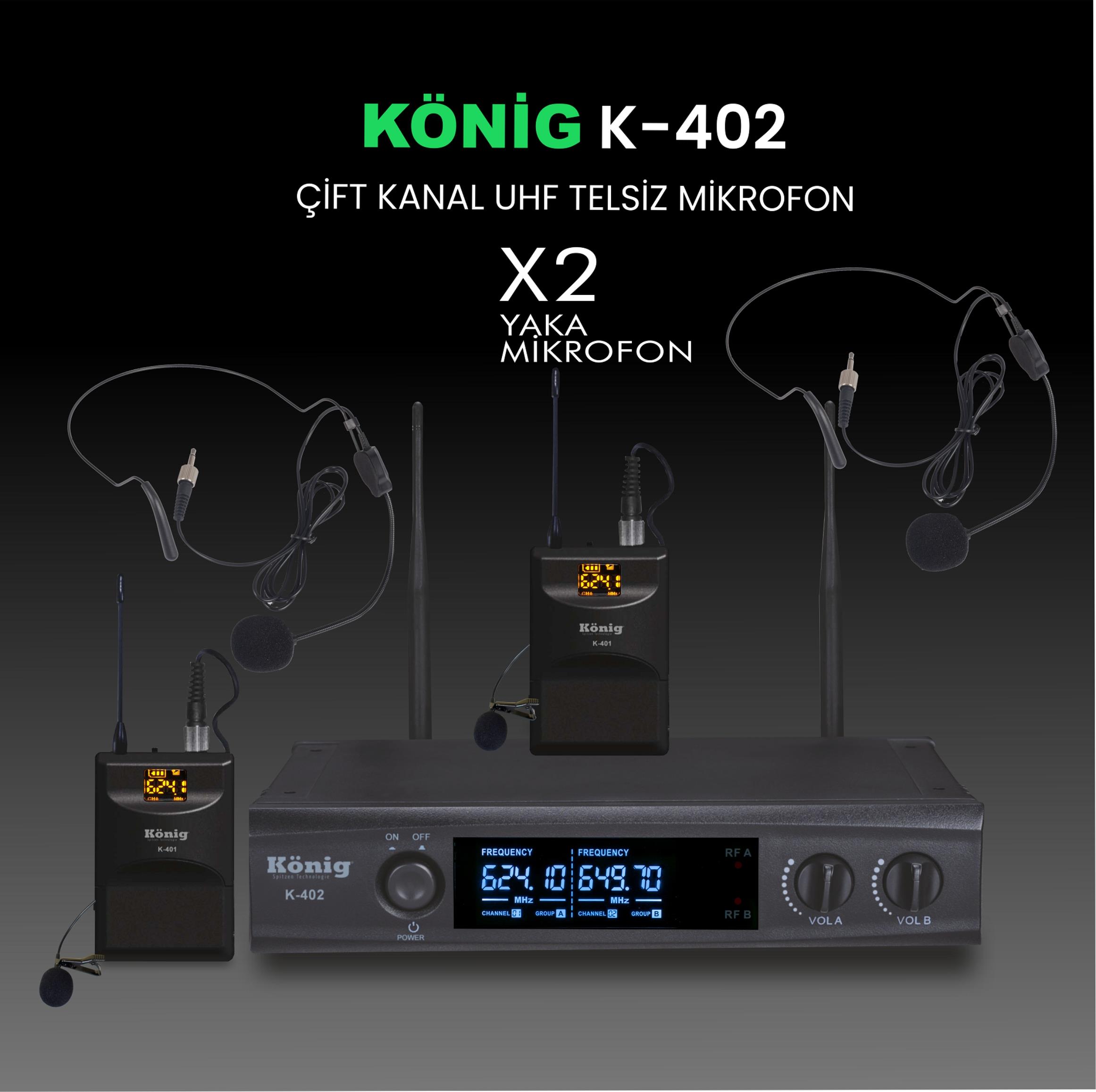 König K–402 YY ÇİFT YAKA TELSİZ MİKROFON