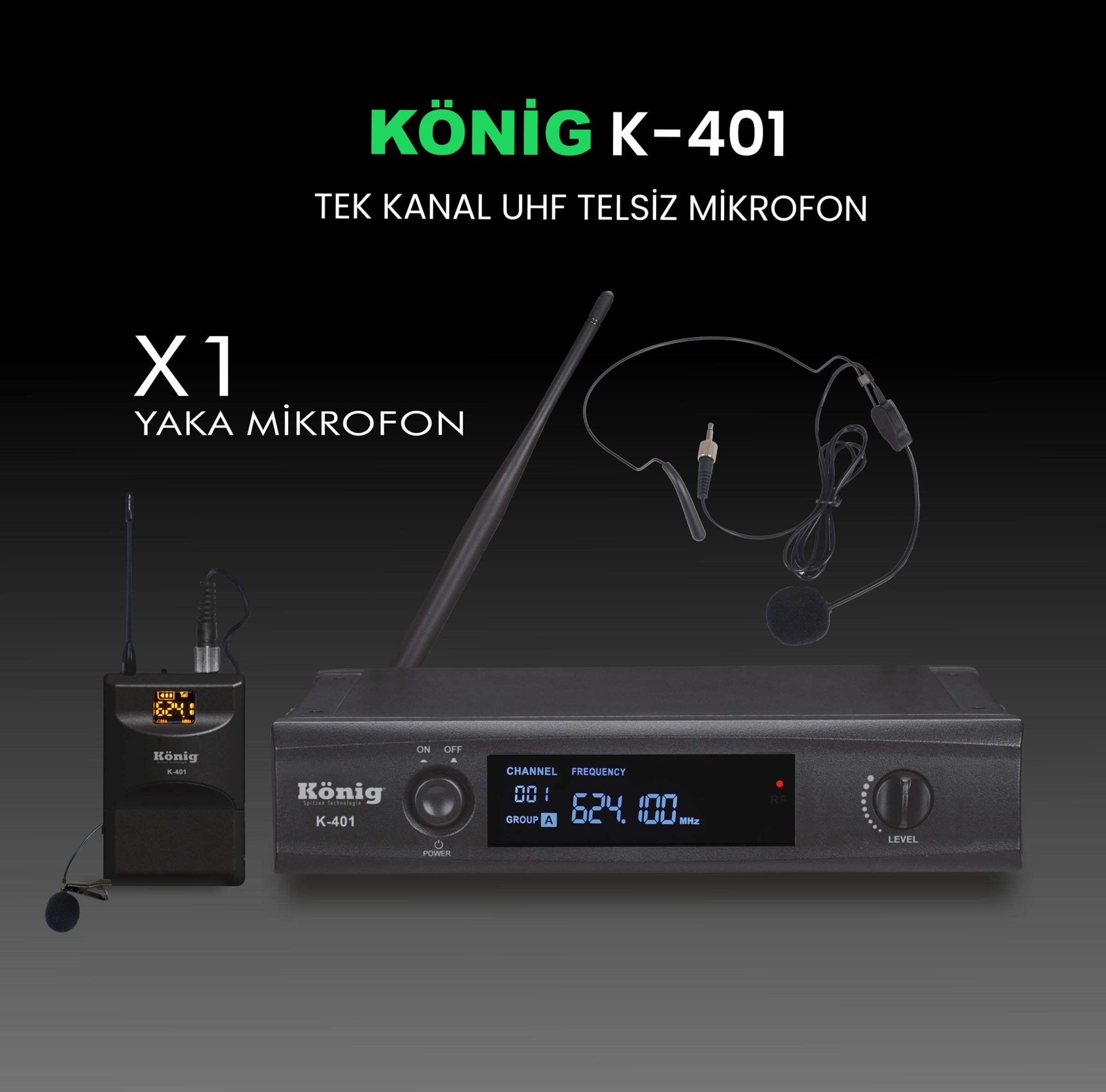 König K–401 Y TEK YAKA UHF TELSİZ MİKROFON