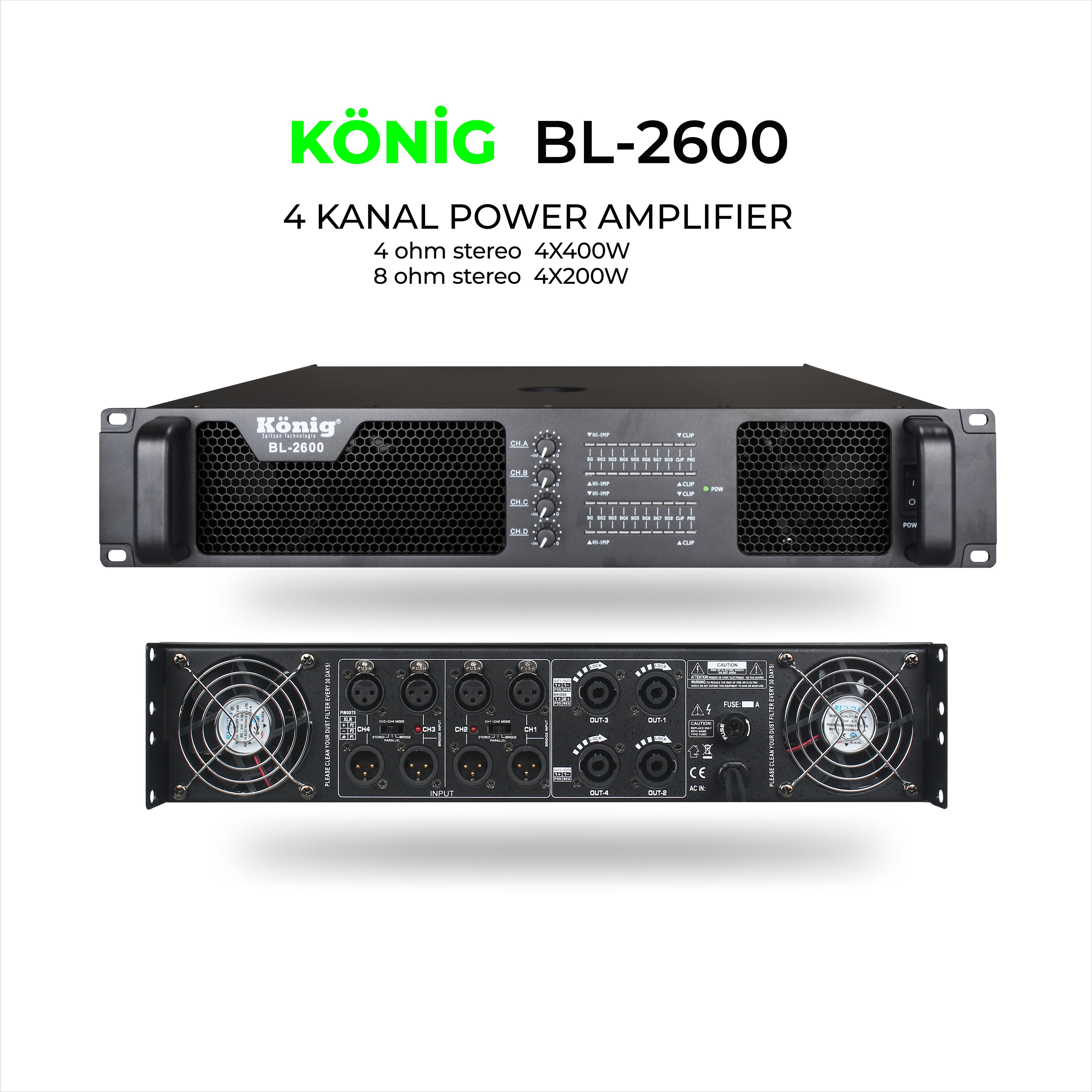König B–2600 1600W 4 KANAL POWER AMPLİFİKATÖR