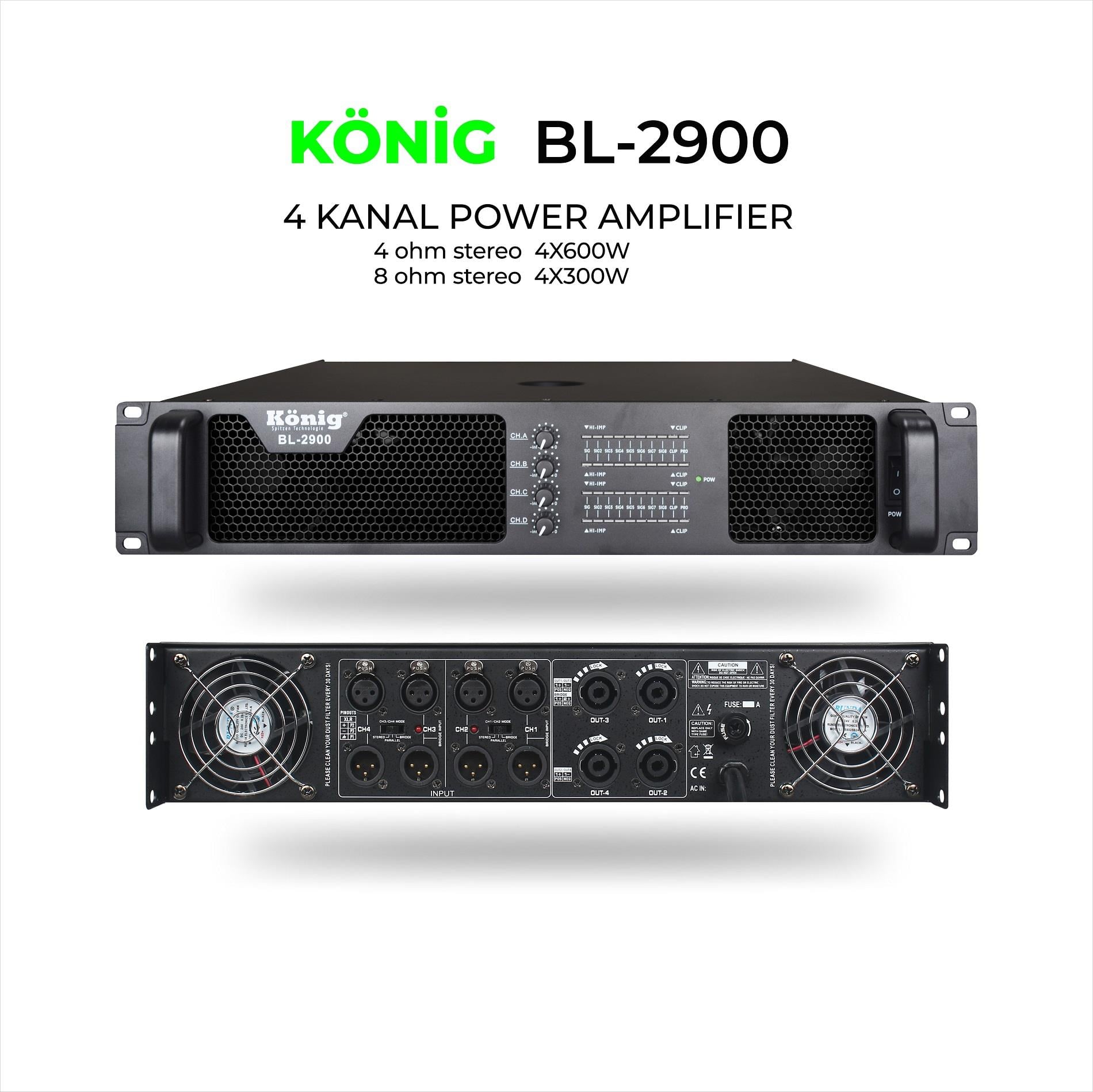 KÖNİG B-2900 2400W 4 KANAL POWER AMPLİFİKATÖR