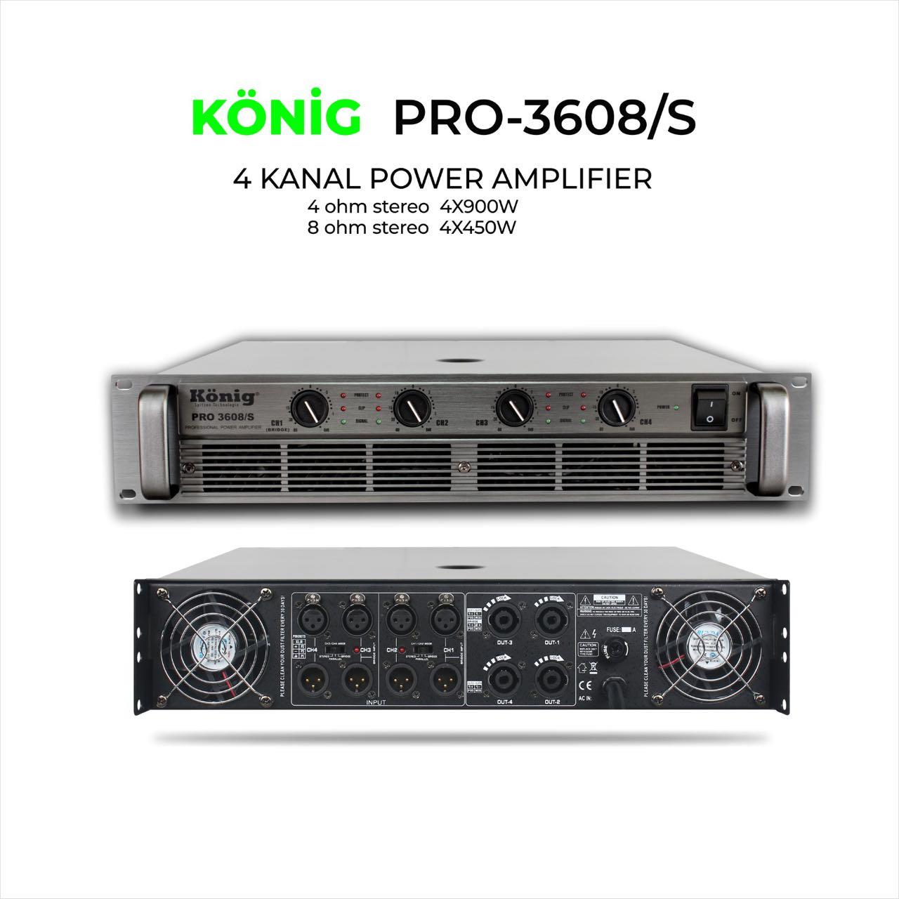 König PRO–3608 S 3600W 4 KANAL POWER AMPLİFİKATÖR