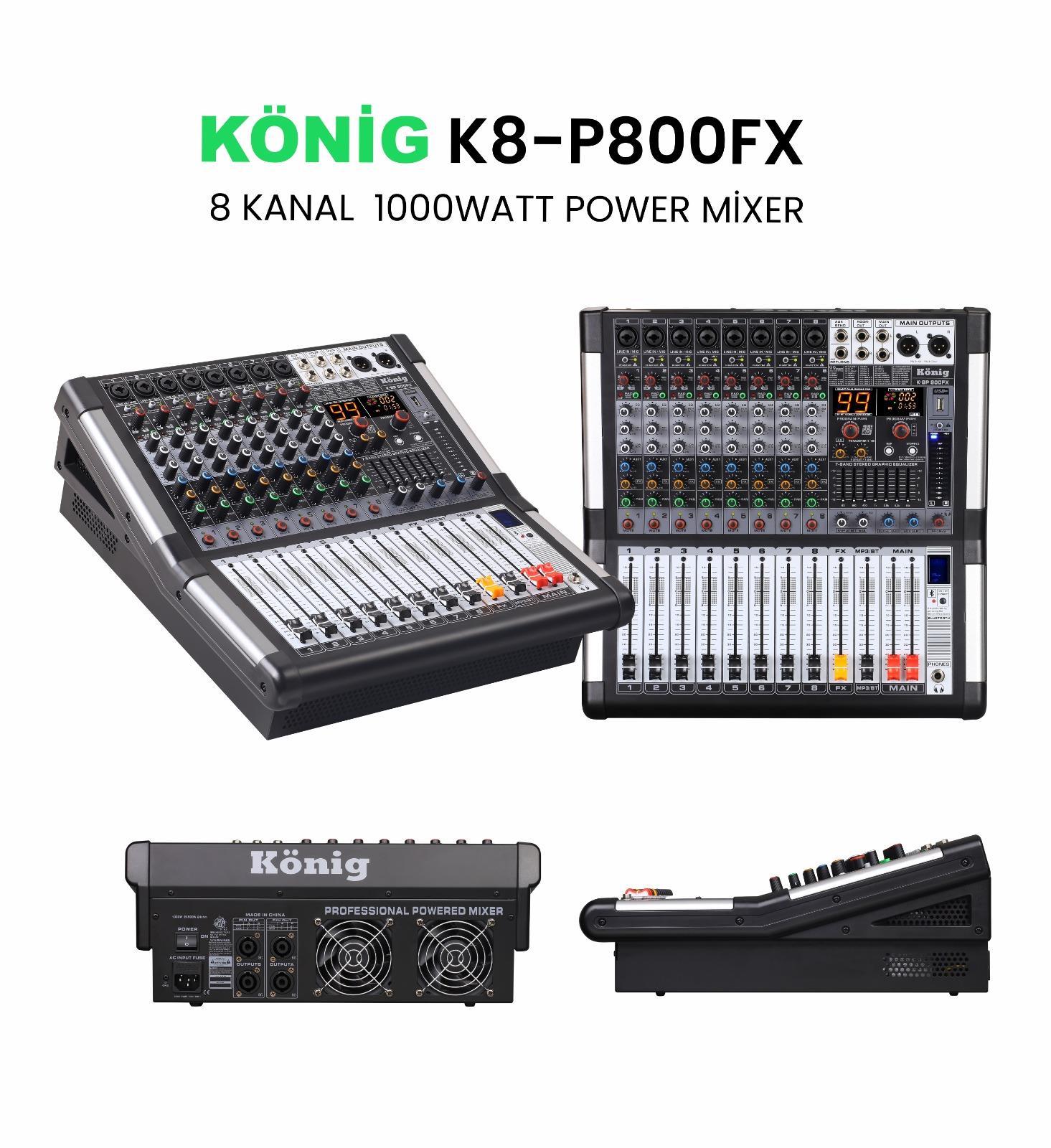 König K–8 P800 FX 2*500W 8 KANAL POWER MİKSER