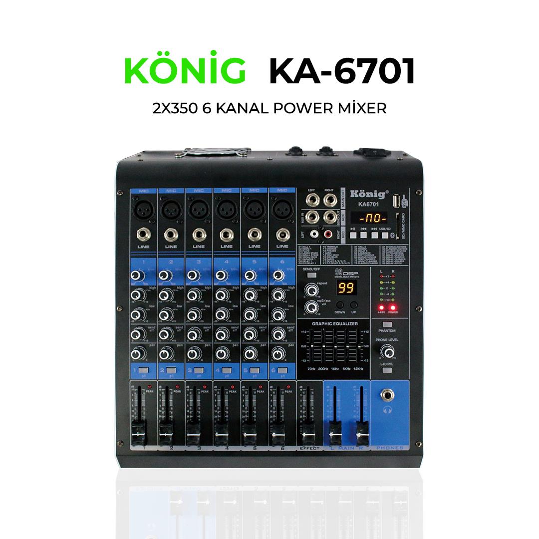 König KA–6701 2*350W 6 KANAL POWER MİKSER