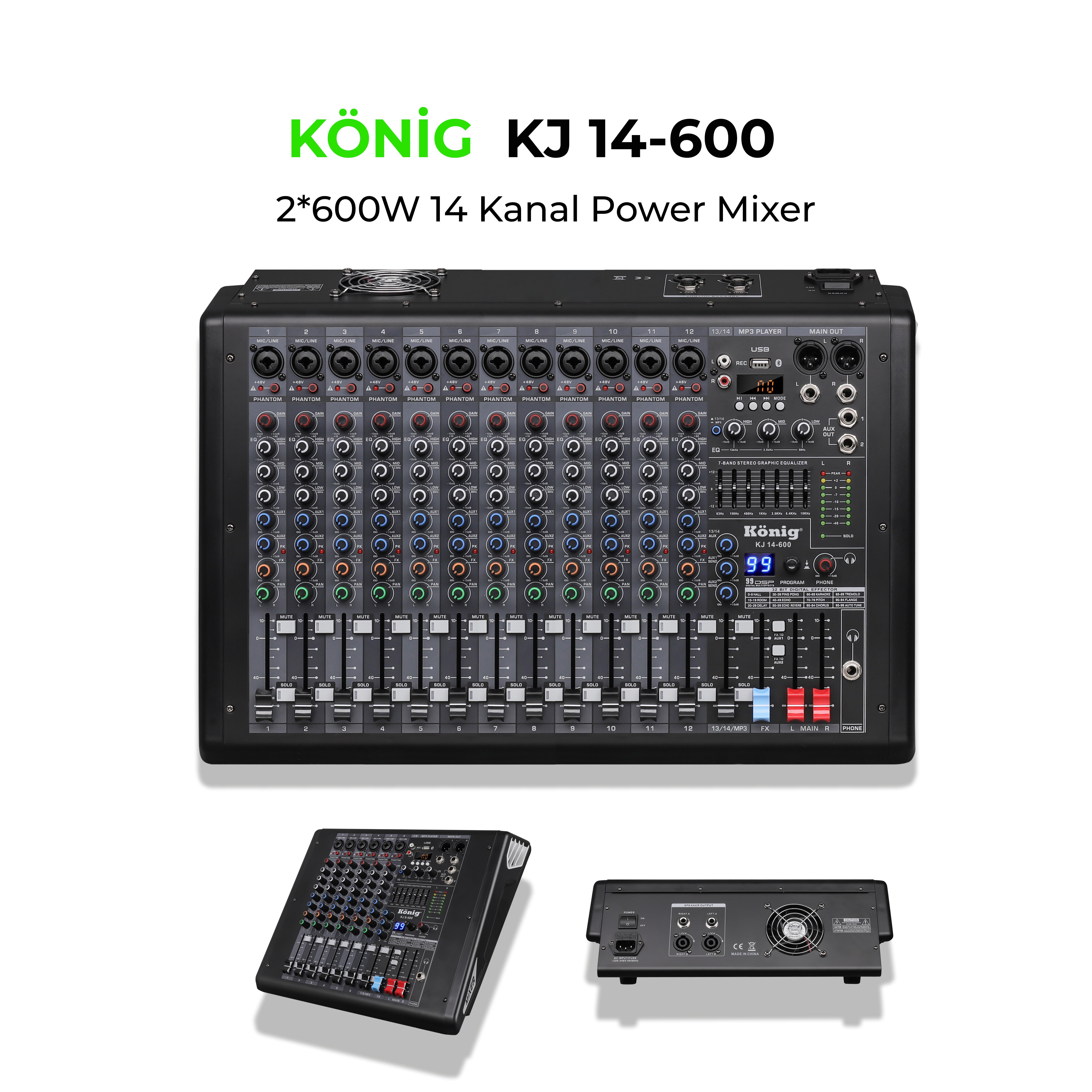 König KJ-14-600 2*600W 14 KANAL POWER MİKSER