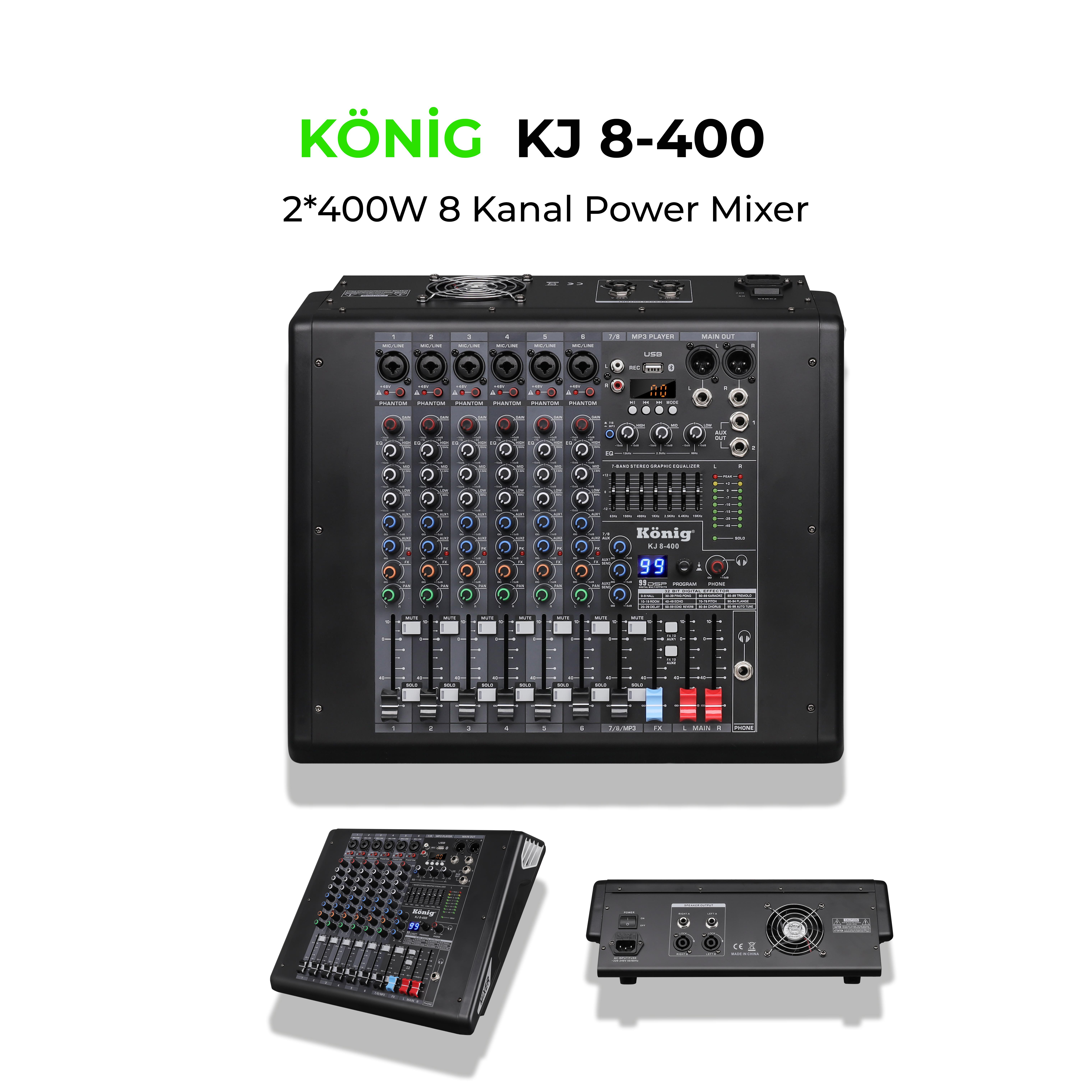 König KJ-8-400 2*400W 8 KANAL POWER MİKSER