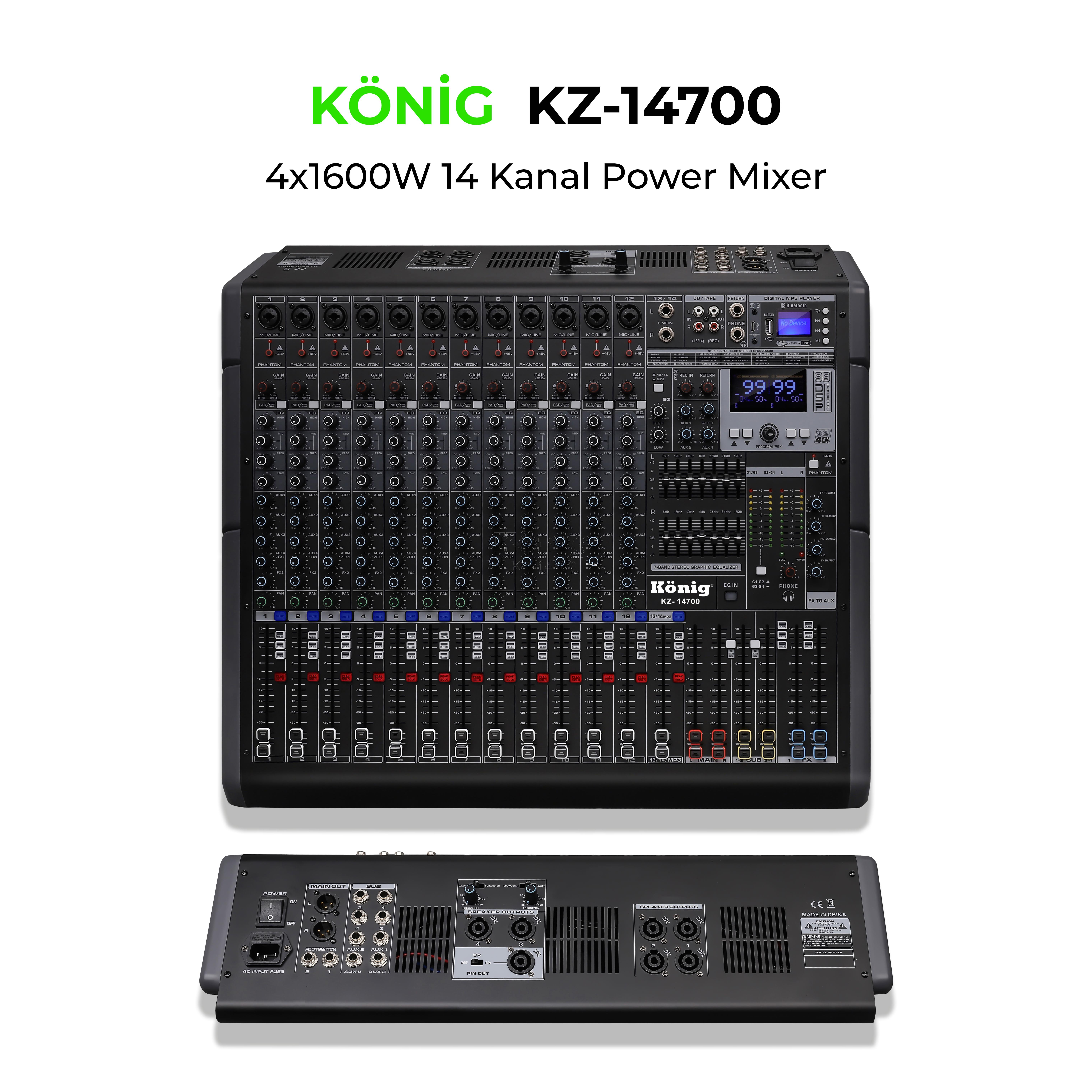 König KZ-14700 4*1600W 14 KANAL POWER MİKSER