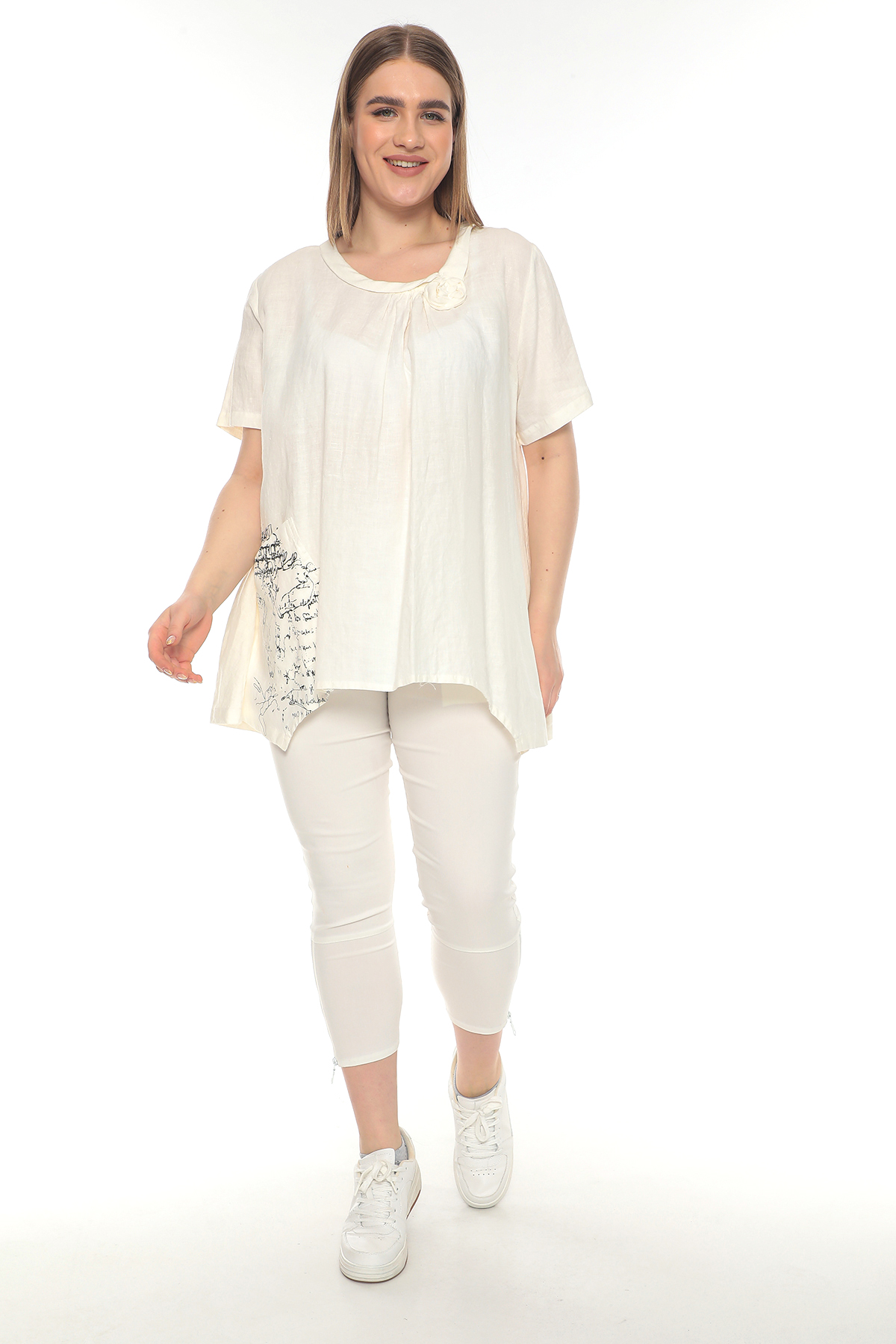 19162 %100 KETEN TUNIK EKRU