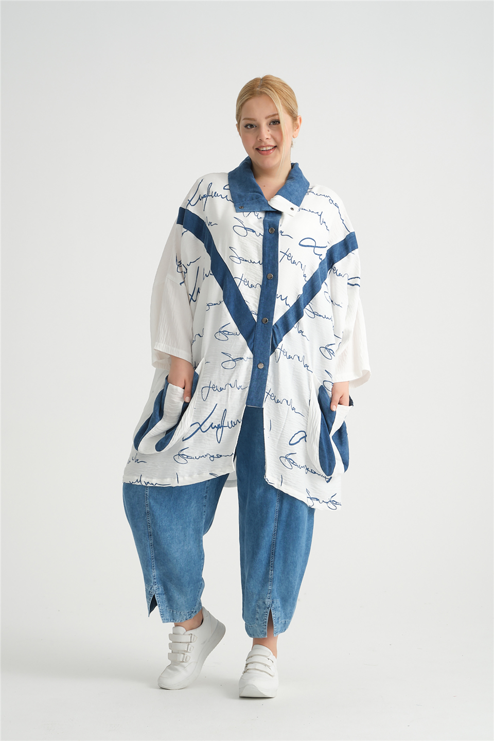 24287 VİSKON JEAN GARNİLİ BASKILI CEKET