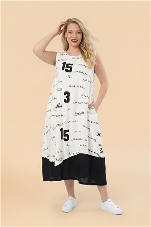 23157 RAKAM DESENLİ VİSKON KOLSUZ ELBİSE
