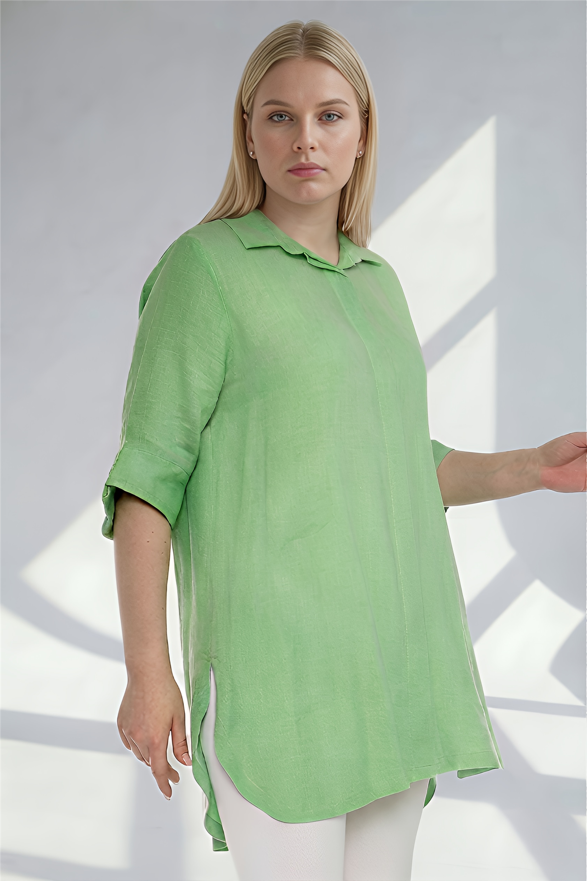 19134 %100 KETEN GOMLEK YESIL