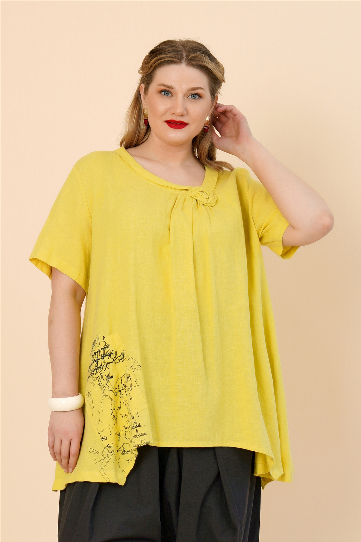 19162 %100 KETEN TUNIK SARI