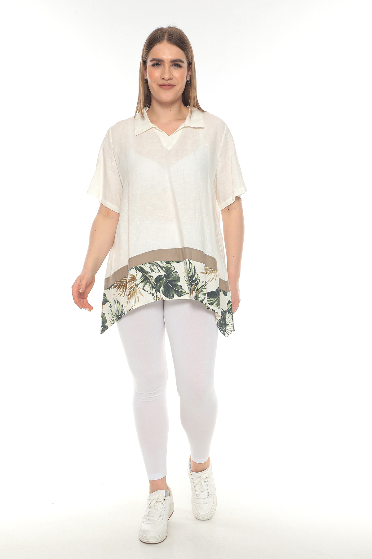 19165 %100 KETEN TUNIK YESIL