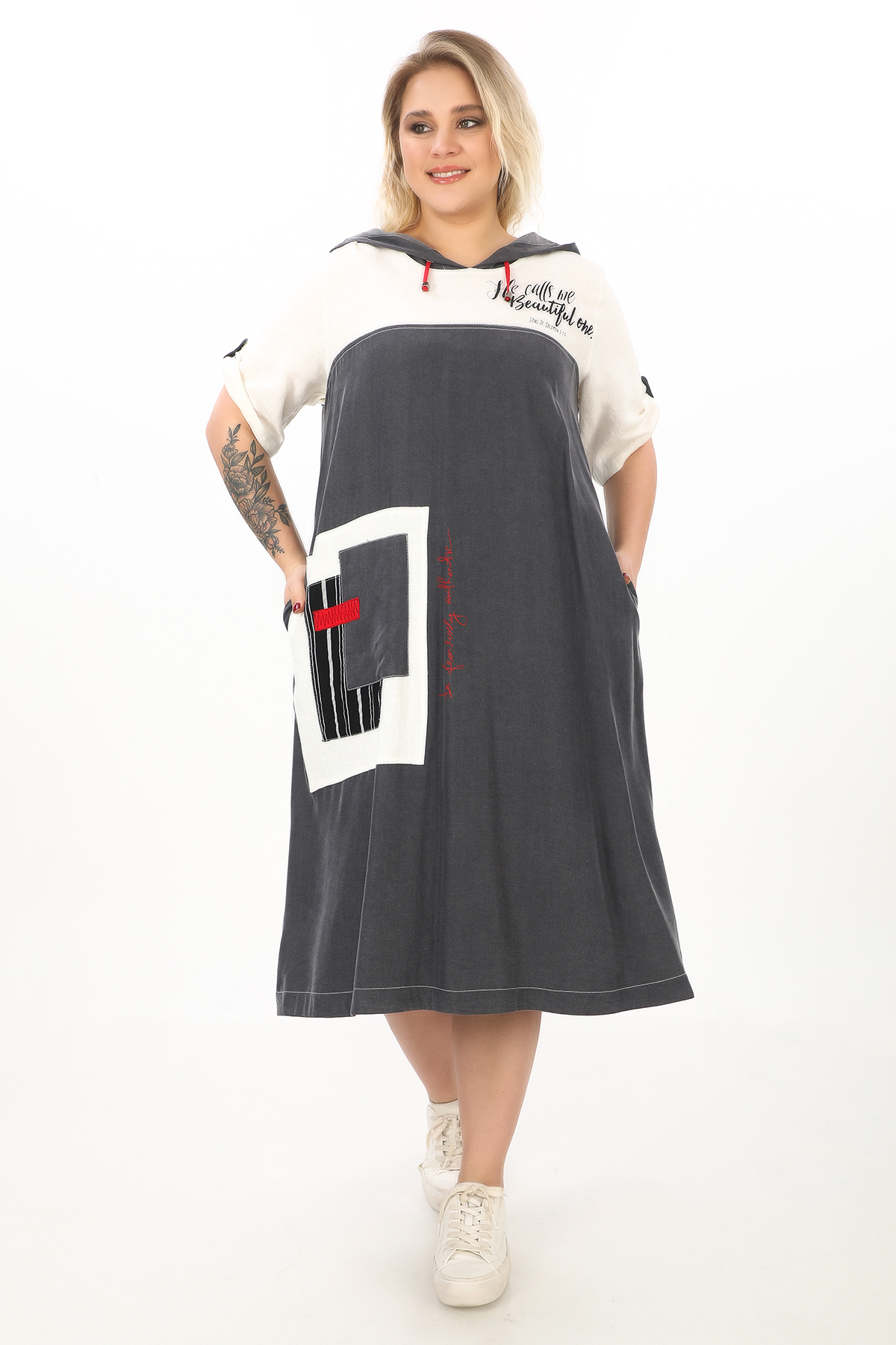 21103 KETEN-TENCEL ELBISE SIYAH