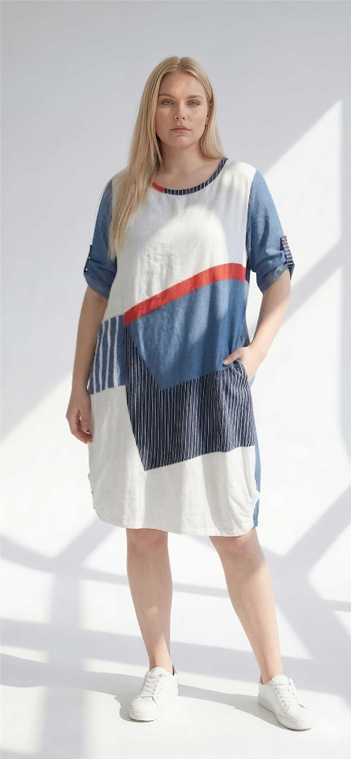 21109 KETEN-TENCEL ELBISE MAVI