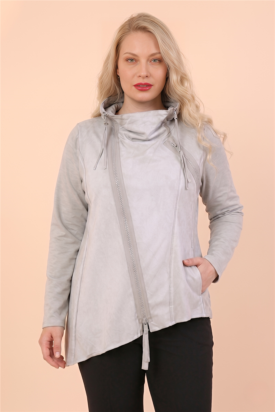24030 POPLİN ÖRME GARNİLİ FERMUARLI CEKET