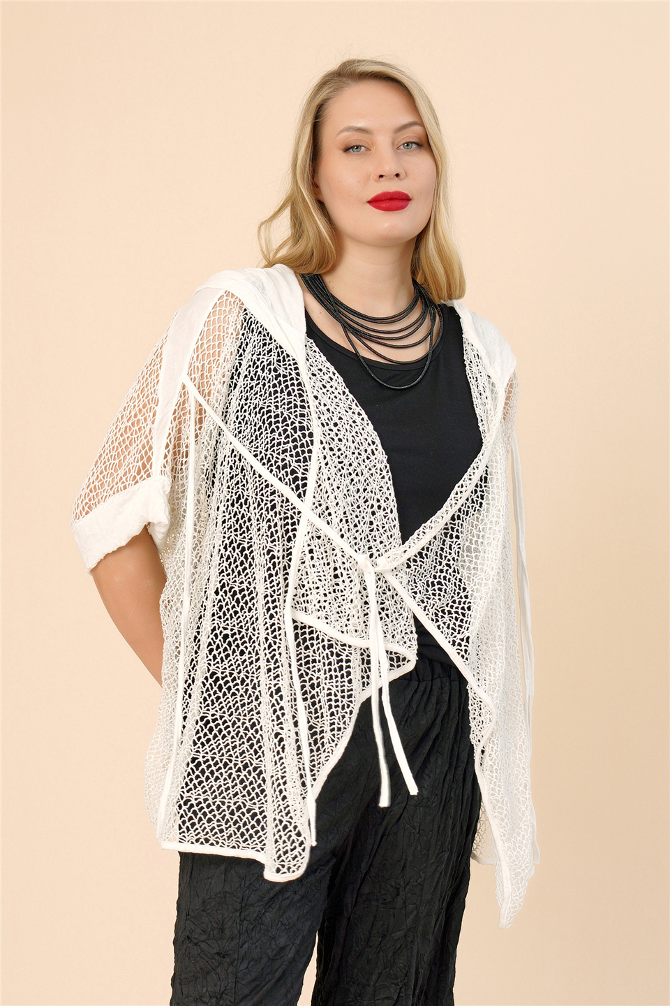 24074 ÖRME  GARNİLİ FİLE CEKET