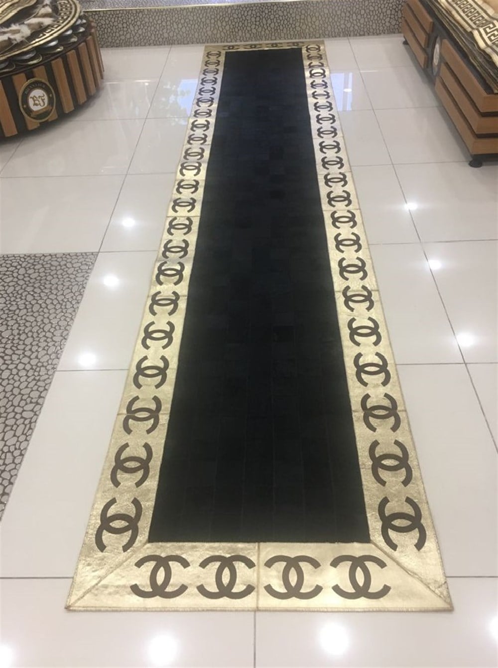 Bienna Fur Kaymaz Taban Gold Bordür Natürel Halı / Kilim