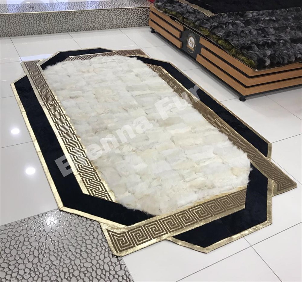 Bienna Fur Kaymaz Taban Gold Bordür Siyah & Krem Doğal Toskana Halı