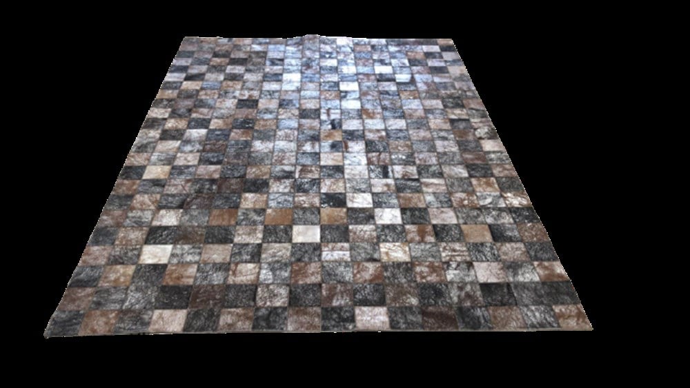 Bienna Fur Kaymaz Taban Gümüş Bordür Renkli Doğal Deri Halı / Kilim