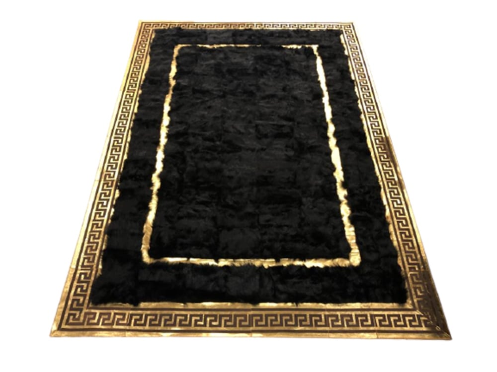 Bienna Fur El Dokuması Altın Bordür Siyah Renk Toskana Halı / Kilim