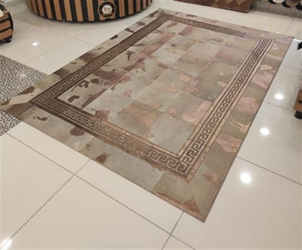 Bienna Fur El Dokuması Bakır Hamteks Bakır Bordür Doğal Deri Halı / Kilim