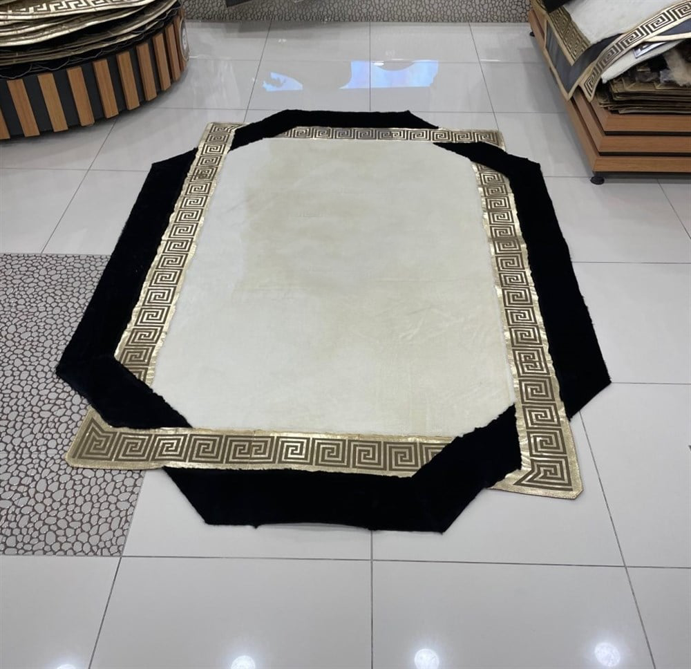 Bienna Fur Kaymaz İpek Pelüş & Deri Bordür Halı / Kilim