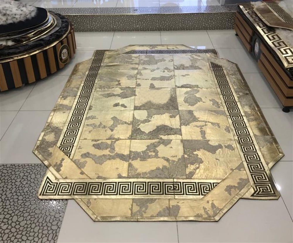 Bienna Fur Kaymaz Taban Gold Bordür Gold Hamteks Doğal Deri Halı / Kilim