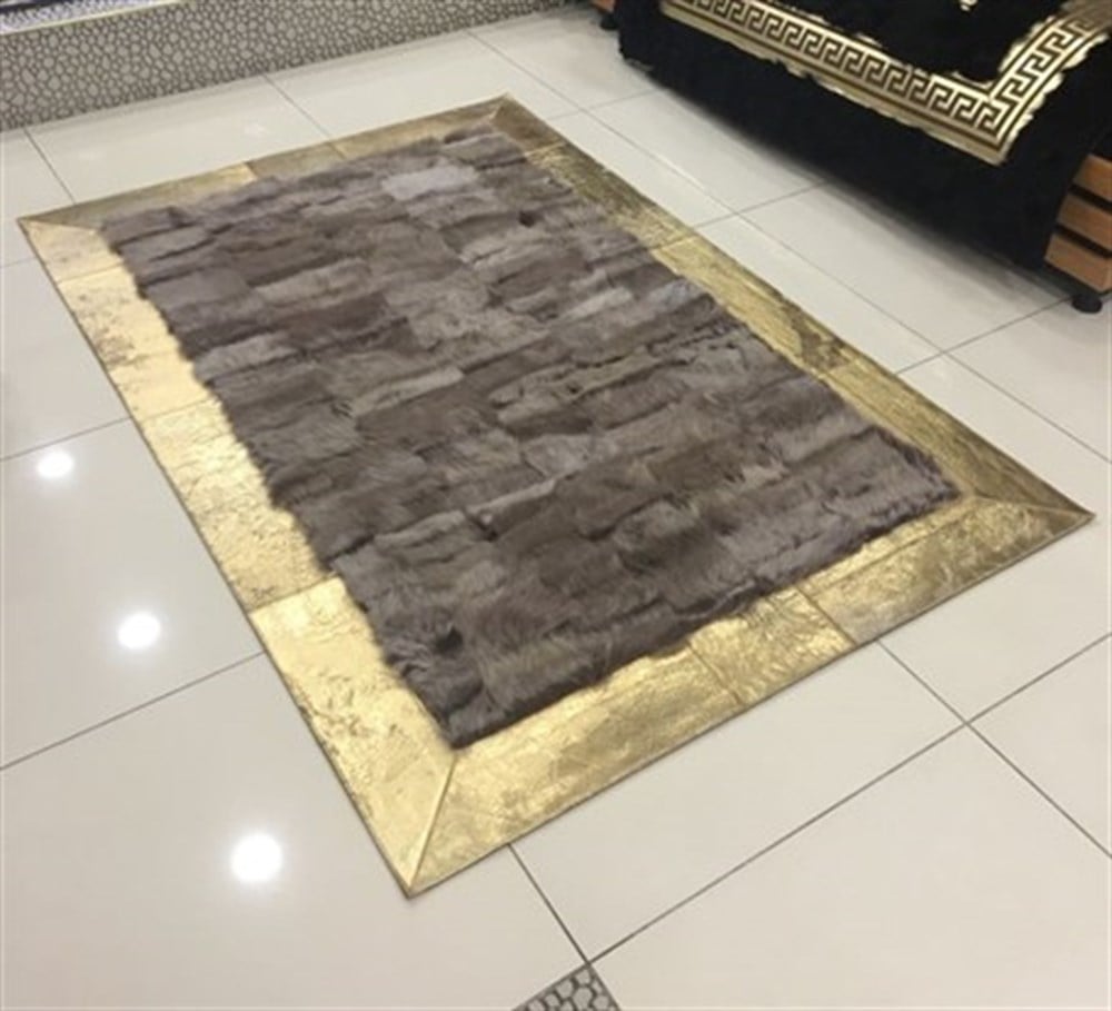 Bienna Fur Kaymaz Taban Kahve & Gold Bordür Doğal Toscana Halı / Kilim