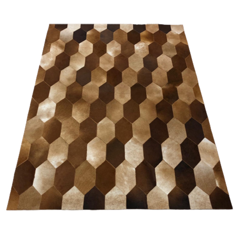 Kahverengi Patchwork Tasarım Deri Halı