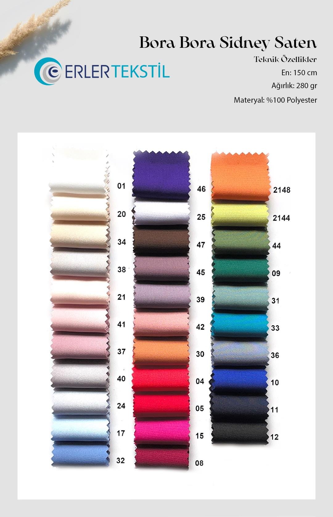 Bora Bora Saten Kumaş Kartela (32 Renk)