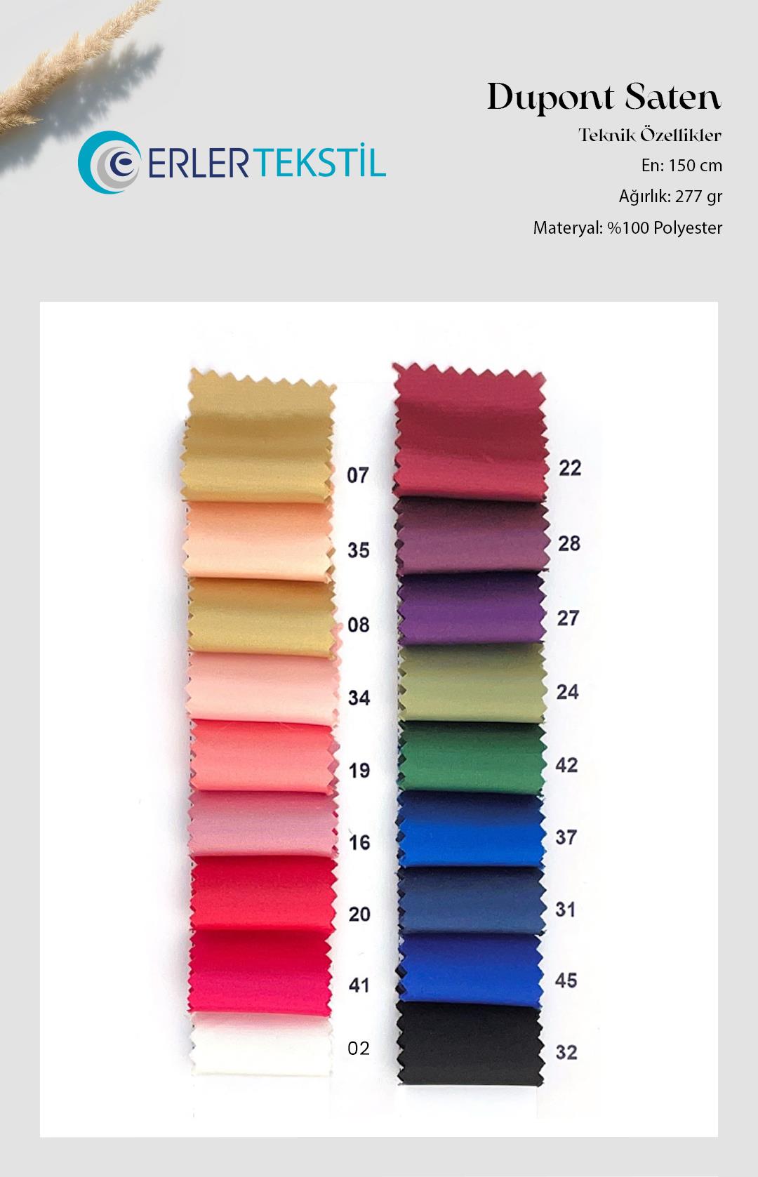 Dupont Saten Kumaş Kartela (31 Renk)