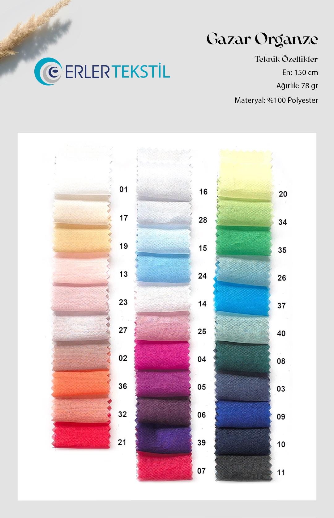 Gazar Organze Kumaş Kartela (32 Renk)