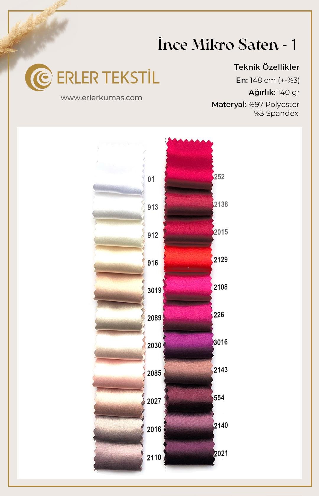 İnce Mikro Saten Kumaş Kartela (46 Renk)