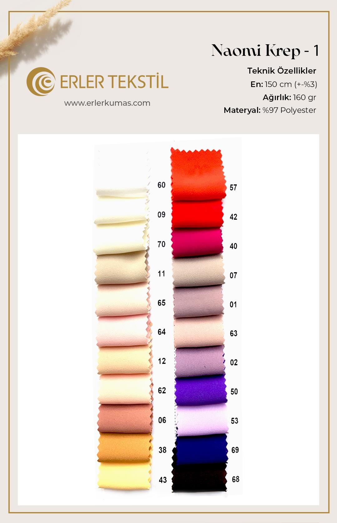 Naomi Krep Kumaş Kartela (44 Renk)