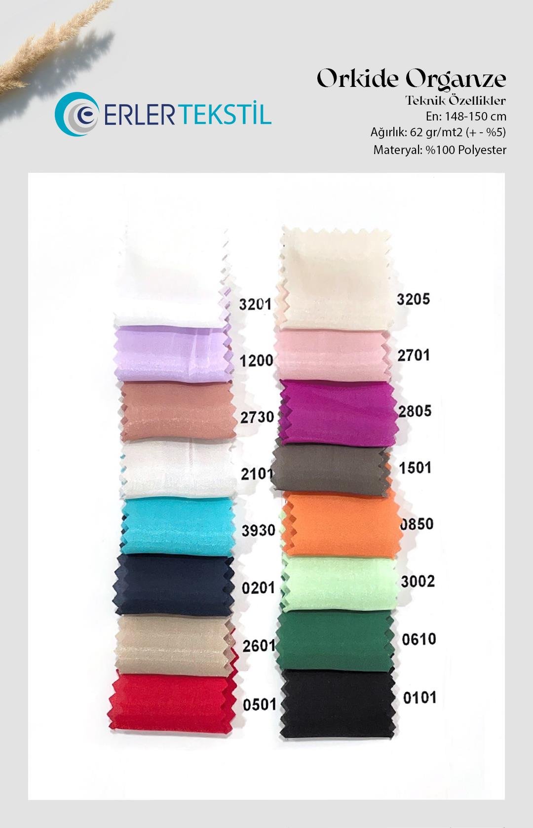 Organze Sedef Kumaş Kartela (16 Renk)