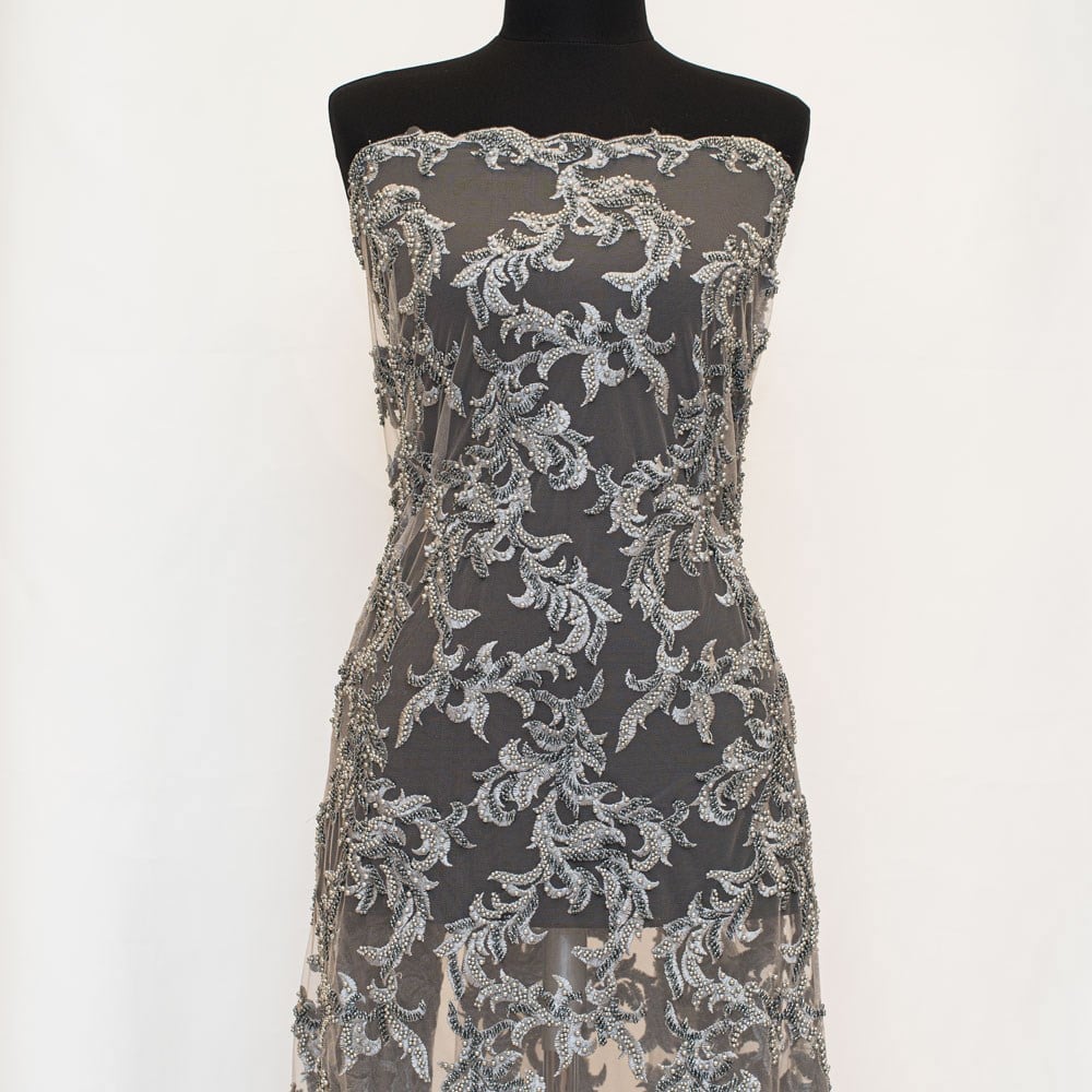 Tül Üzeri Boncuk İşleme Kumaş 