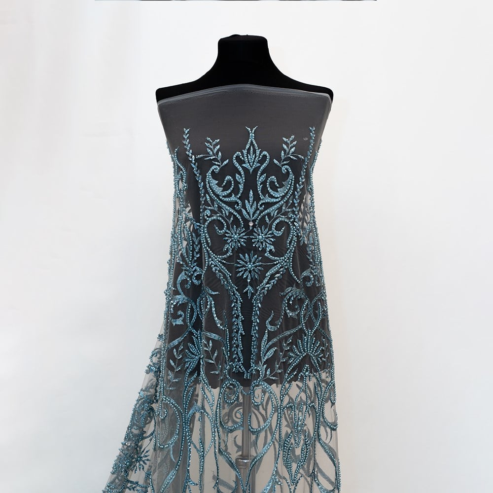 Tül Üzeri Boncuk İşleme Kumaş 