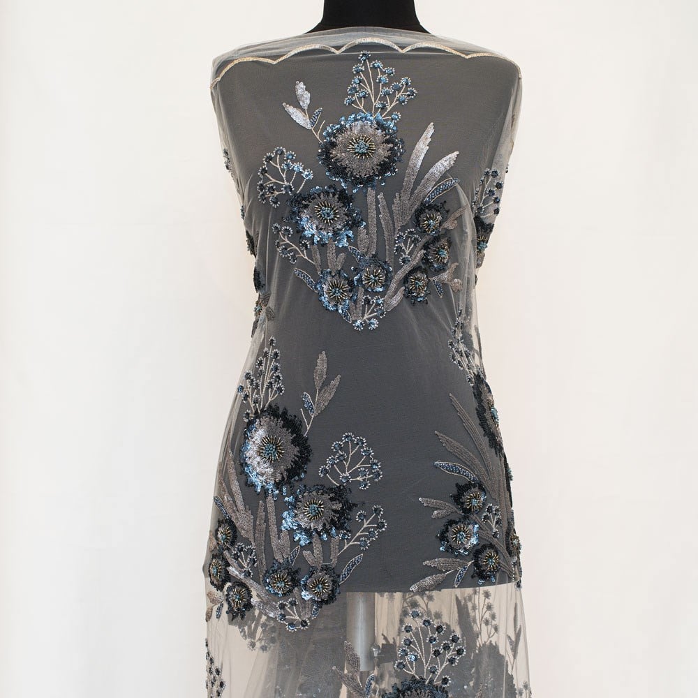 Tül Üzeri Boncuk İşleme Kumaş