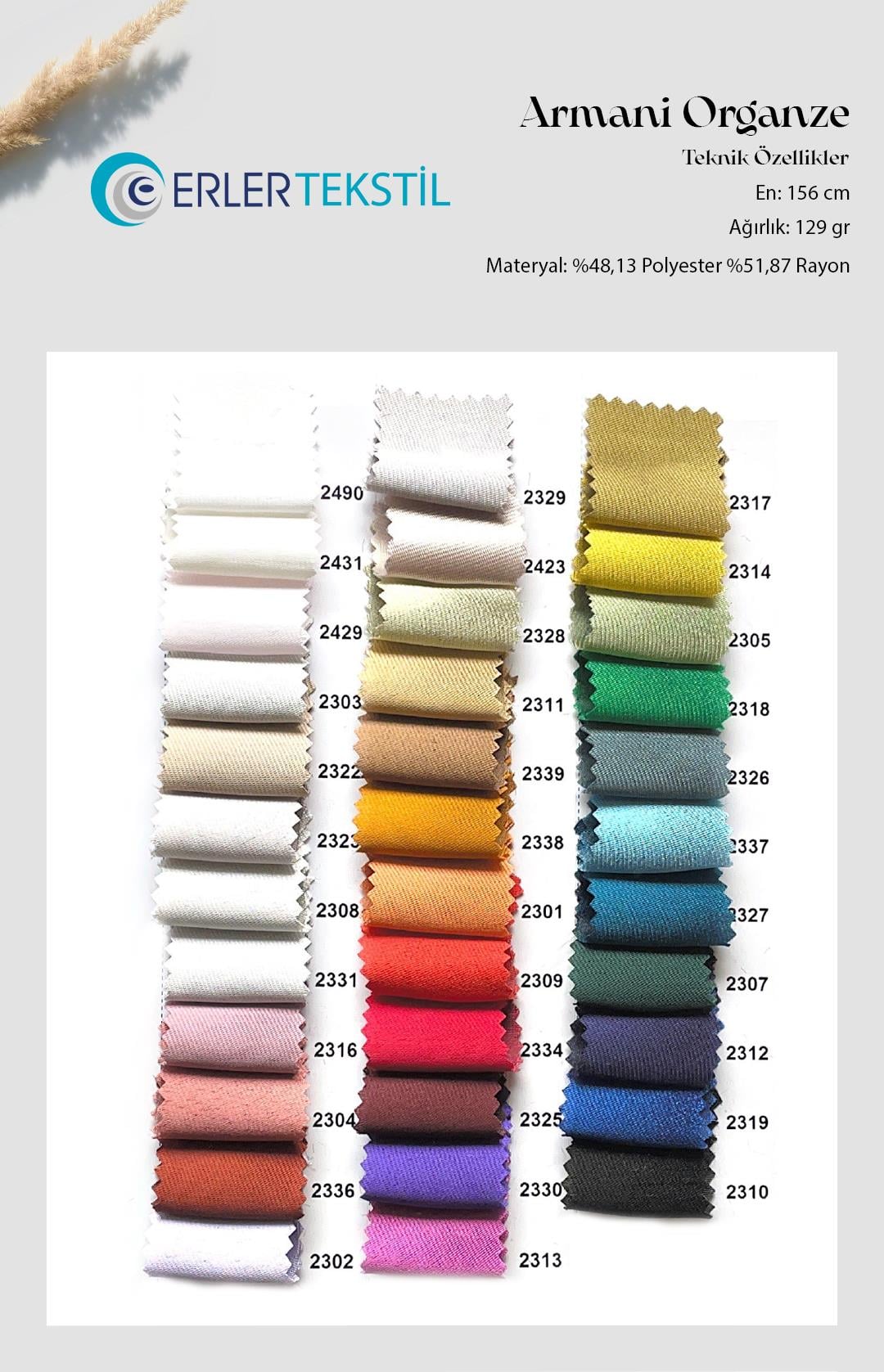 Armani Organze Kumaş Kartela (29 Renk)