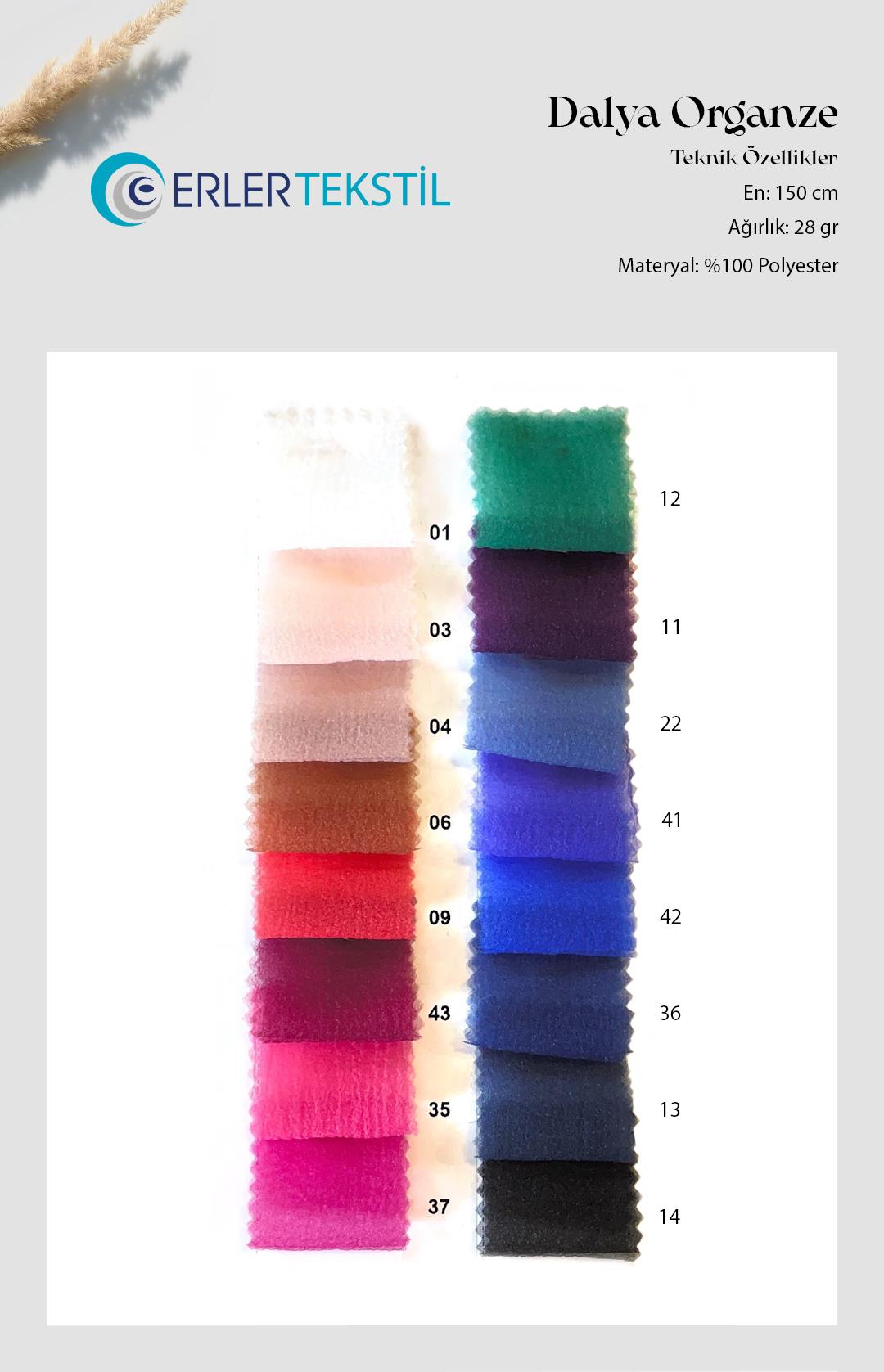 Dalya Organze Kumaş Kartela (31 Renk)