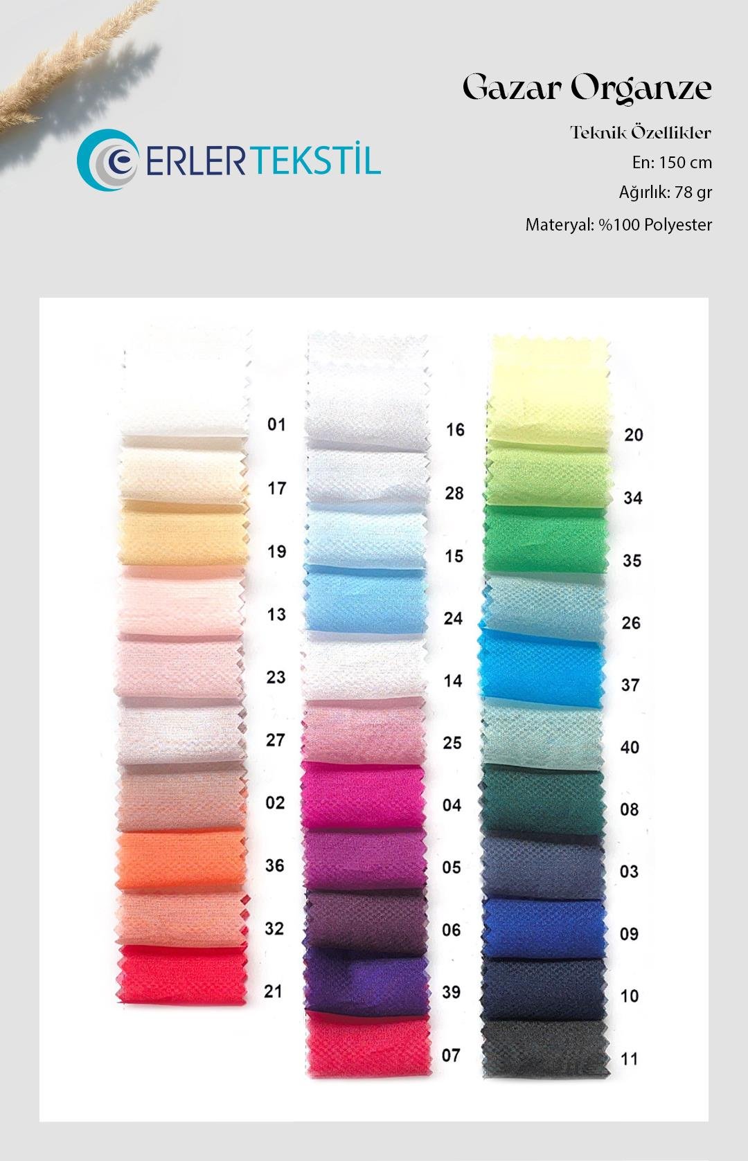 Gazar Organze Kumaş Kartela (32 Renk)