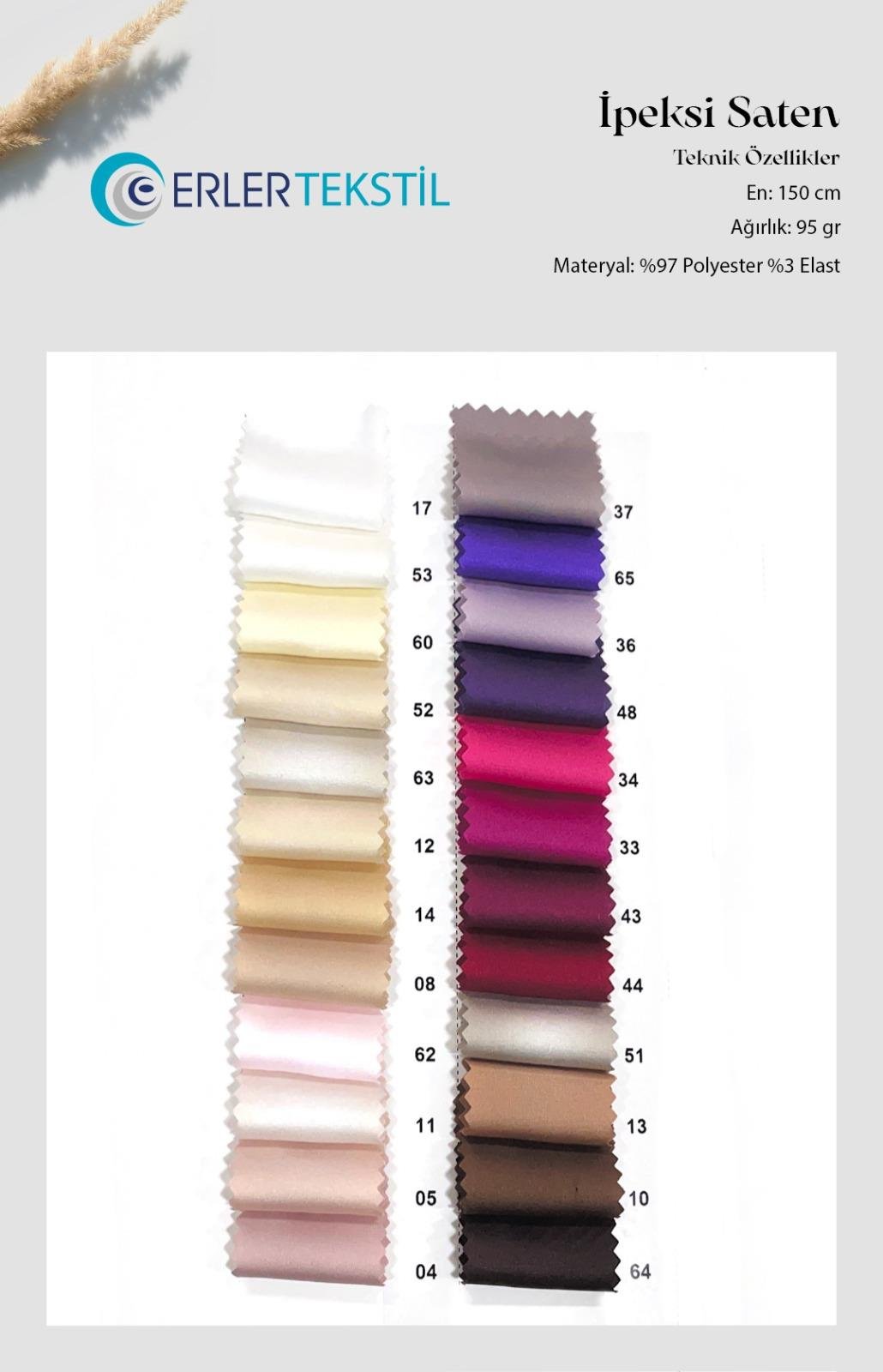 İpeksi Saten Kumaş Kartela (49 Renk)